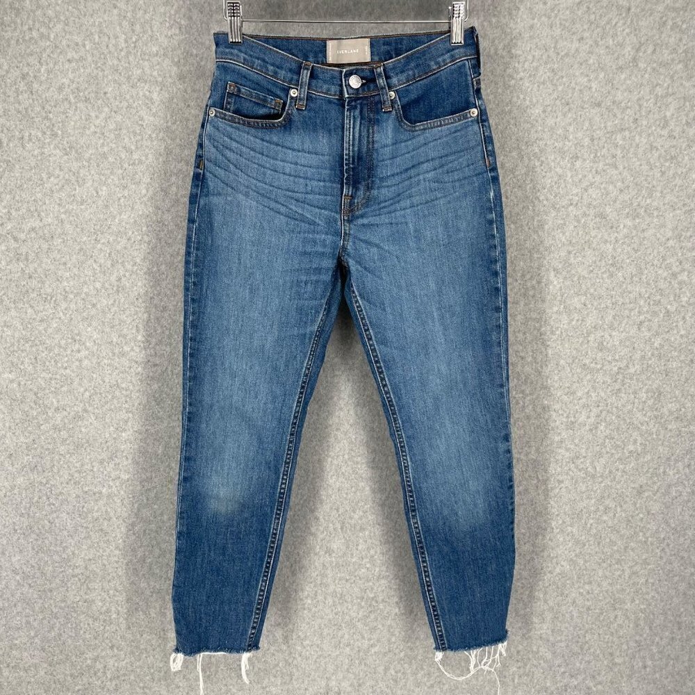 Everlane Womens High Rise Ankle Jean Size 26 Frayed Hem Medium Wash Whiskering